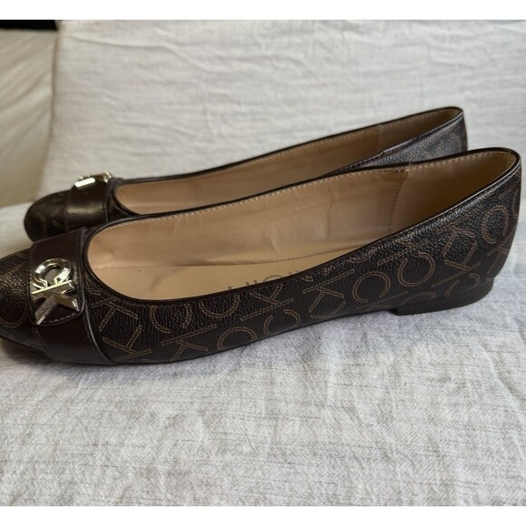 Calvin Klein Brown Lisa Ballet Flats Size 9 Monogram CK Print Faux Leather - Picture 8 of 16